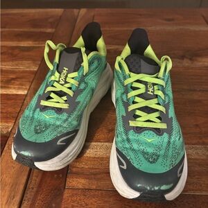 Kids HOKA Green and Black Sneakers